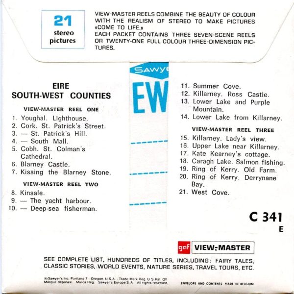 South-West Counties EIRE - View-Master 3 Reel Packet - 1960s Views - Vintage - (zur Kleinsmiede) - (C341e-BG1) Fashion