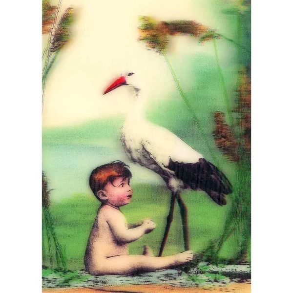 3 Victorian Children -POSTCARDS Stork, Cabbages, 3D Lenticular Greeting Cards - NEW Supply